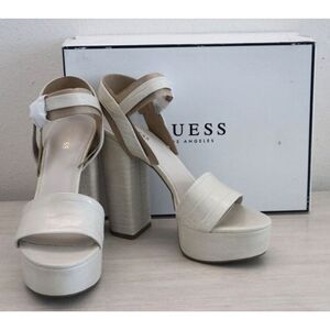 GUESS Women's Sz 10M Ivory Gabeli Croc-Embossed Platform 5" Heeled Sandals
